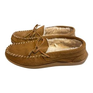 MySlippers Women’s Suede Moccasin Slippers Brown Faux Fur Lined Size 7